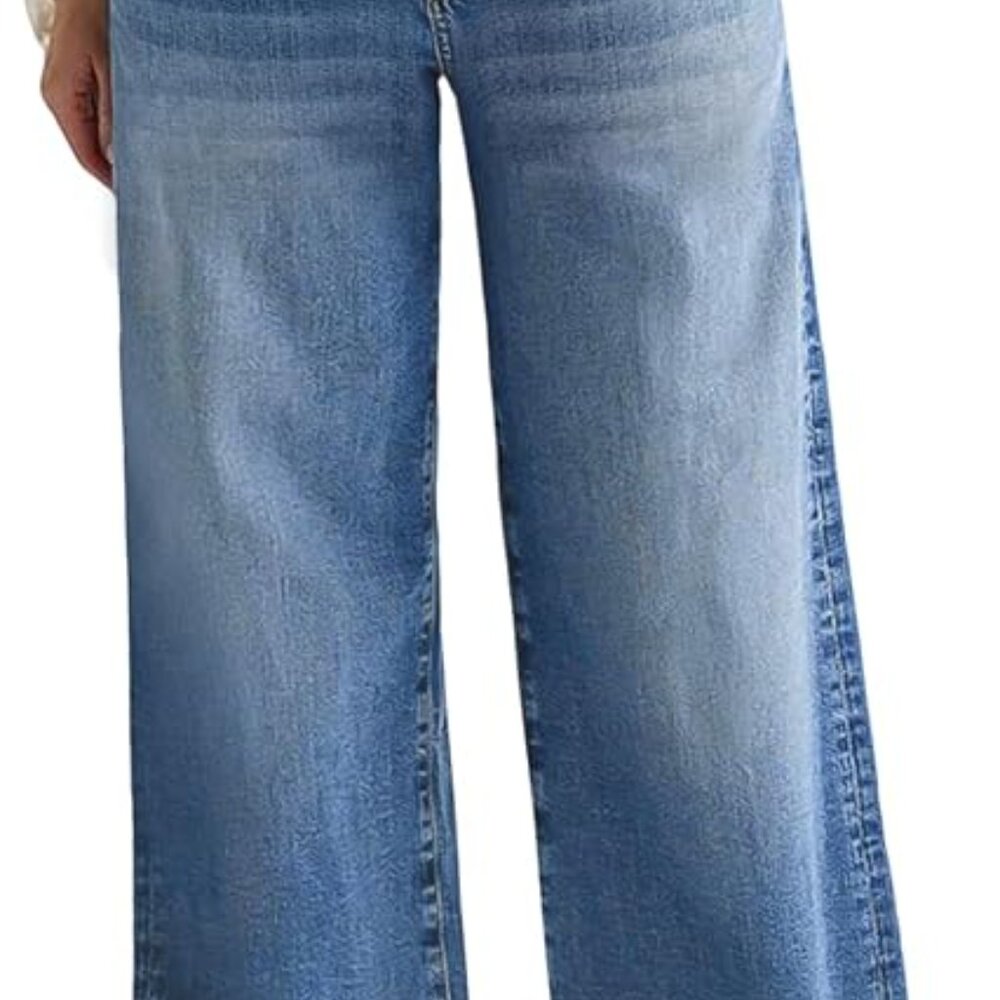 Flamingals Wide Leg Jeans‎ for Women | Mid Waist Baggy Washed Denim Jeans - Picture 7 of 16
